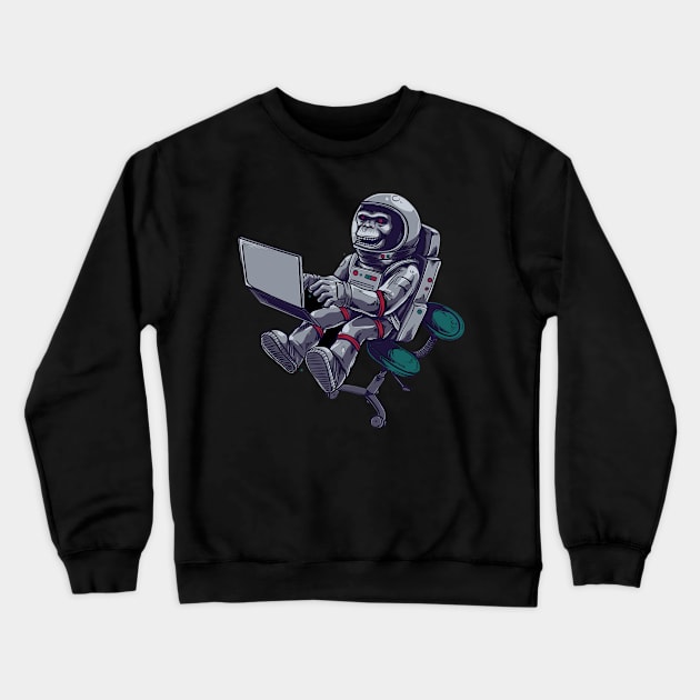 Astronaut Monkey With Laptop Crewneck Sweatshirt by kriitiika